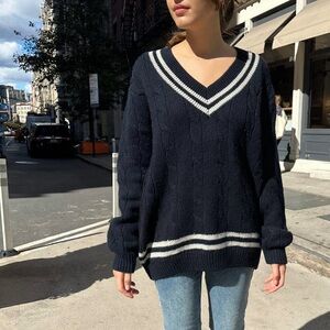 Brandy Melville Navy Nikki Heavy Wool Stripe Sweater Navy